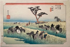 Sommerlicher Pferdemarkt", nach Utagawa Hiroshige 歌川廣重, Ukiyo-e Holzschnitt, Tokaido