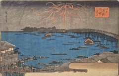 Utagawa Hiroshige (Ando Hiroshige) -- Fuegos artificiales en el puente de Ryogoku