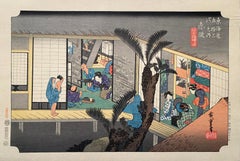 Ansicht eines Gasthauses", nach Utagawa Hiroshige 歌川廣重, Ukiyo-e Holzschnitt, Tokaido
