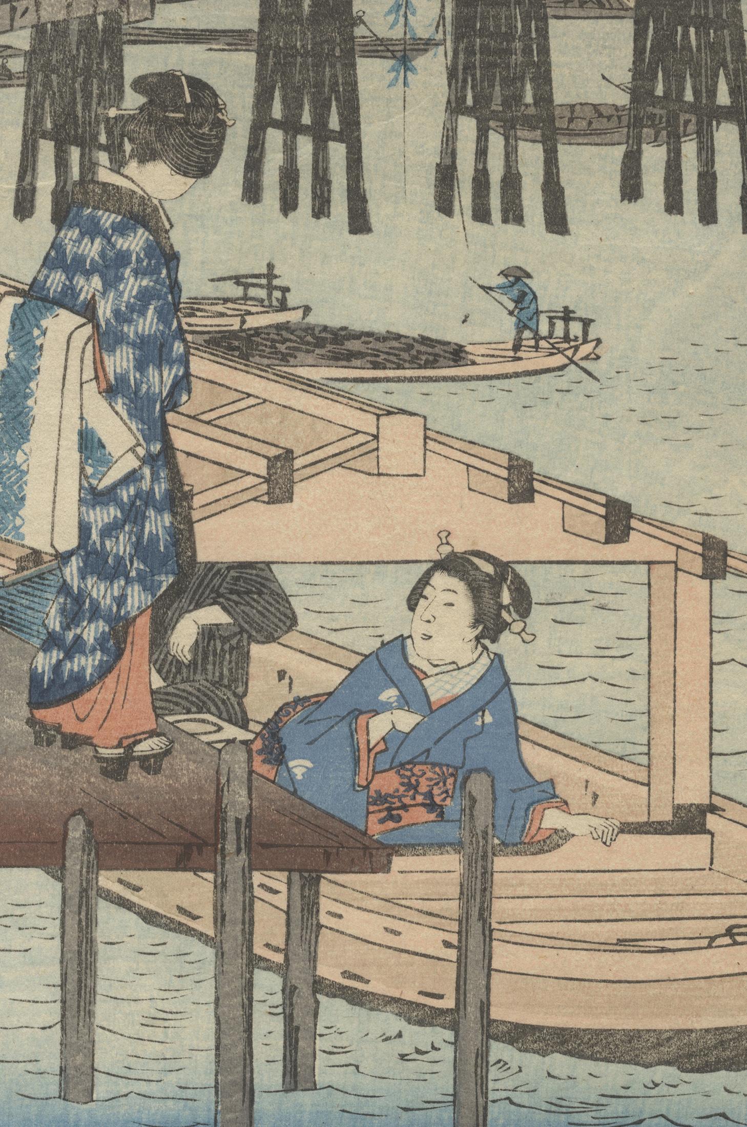 Hand-Crafted Ando Hiroshige, 36 Views of Mt. Fuji, Original Japanese Woodblock Print, River