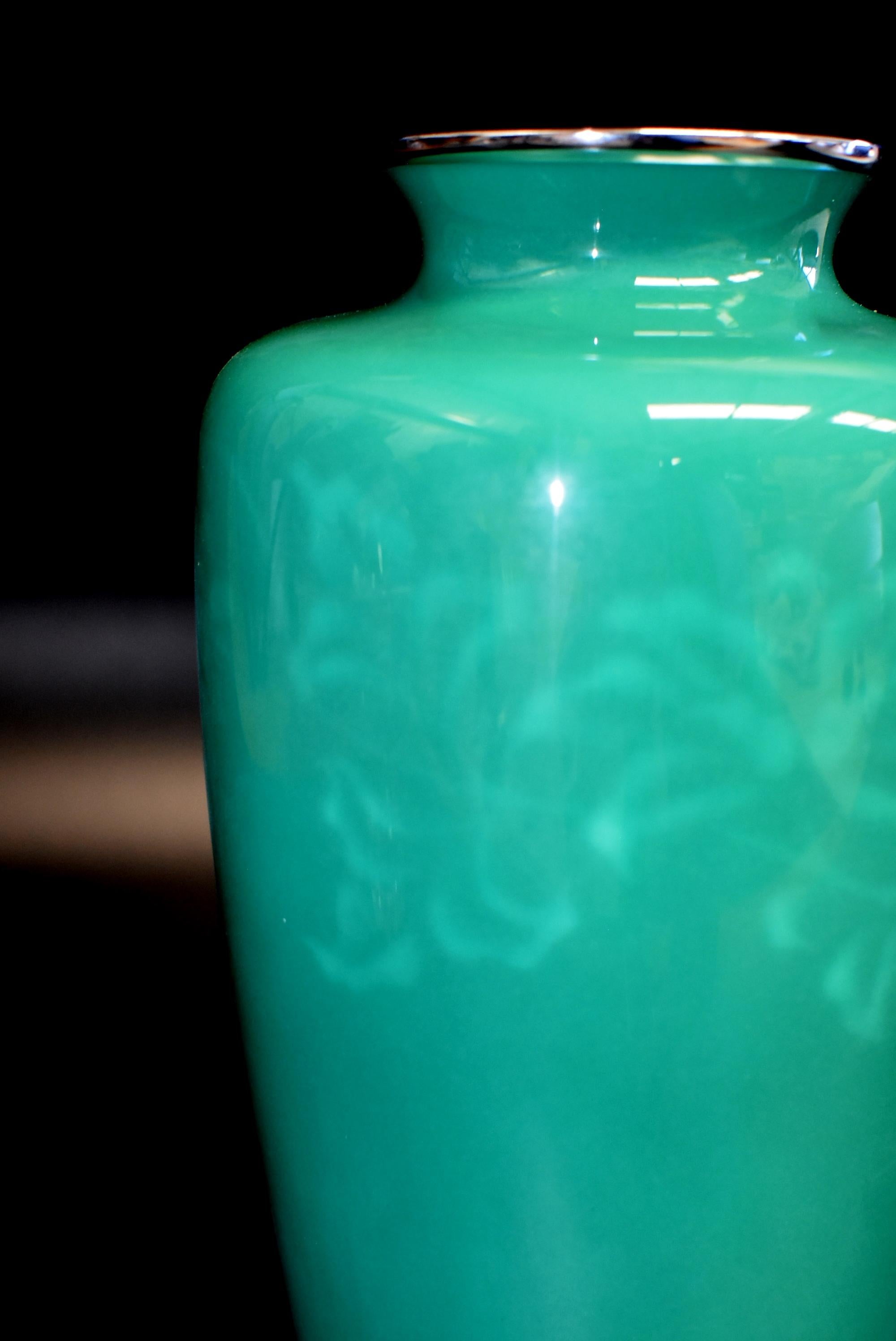 Ando Jubei Green Celadon Wireless Cloisonné Vase, Signed, Original Packaging 5