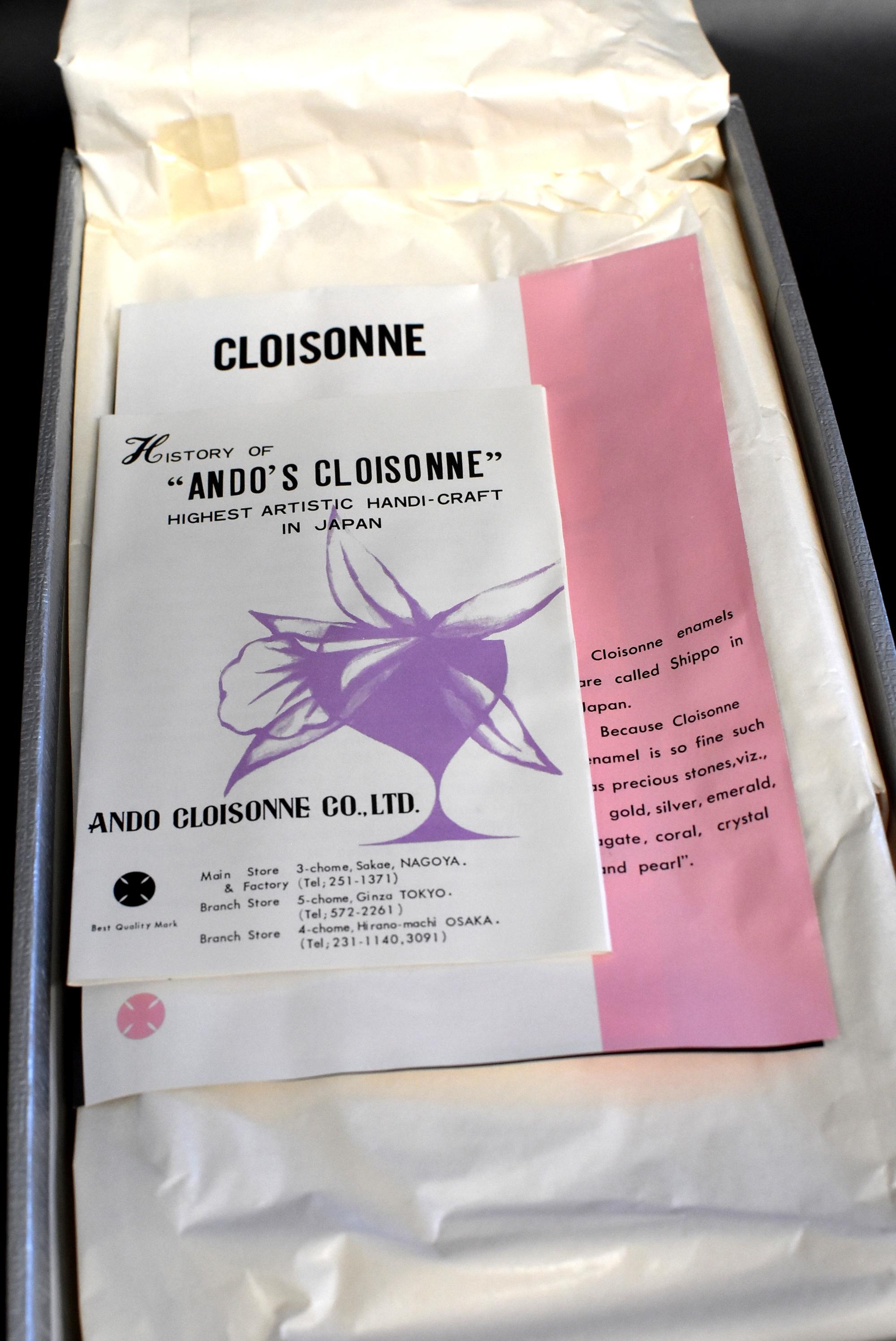 Ando Jubei Green Celadon Wireless Cloisonné Vase, Signed, Original Packaging 10