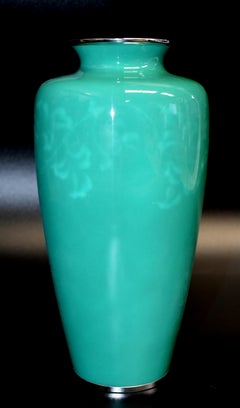 Ando Jubei Green Celadon Wireless Cloisonné Vase, Signed, Original Packaging