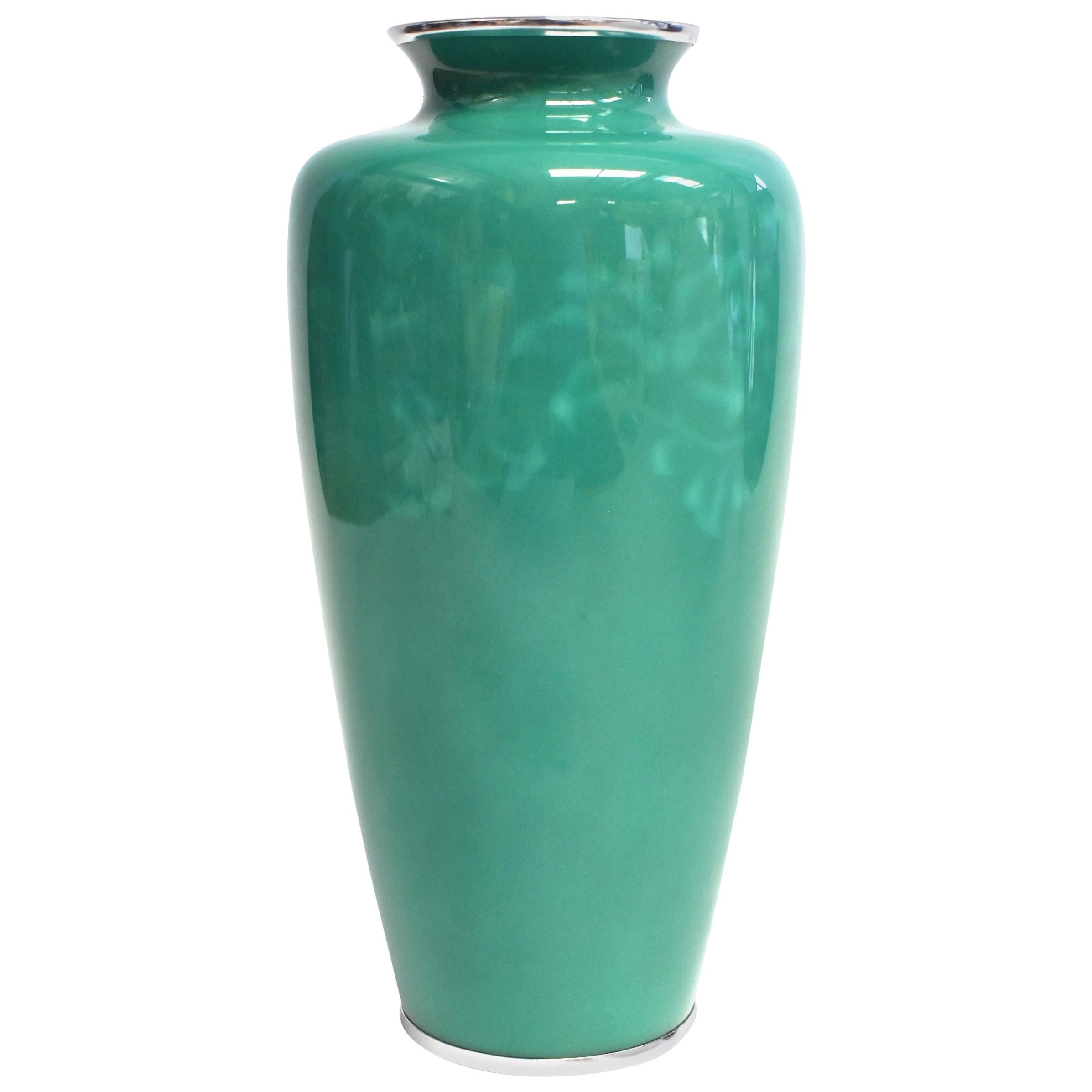 Ando Jubei Green Celadon Wireless Cloisonné Vase, Signed, Original Packaging