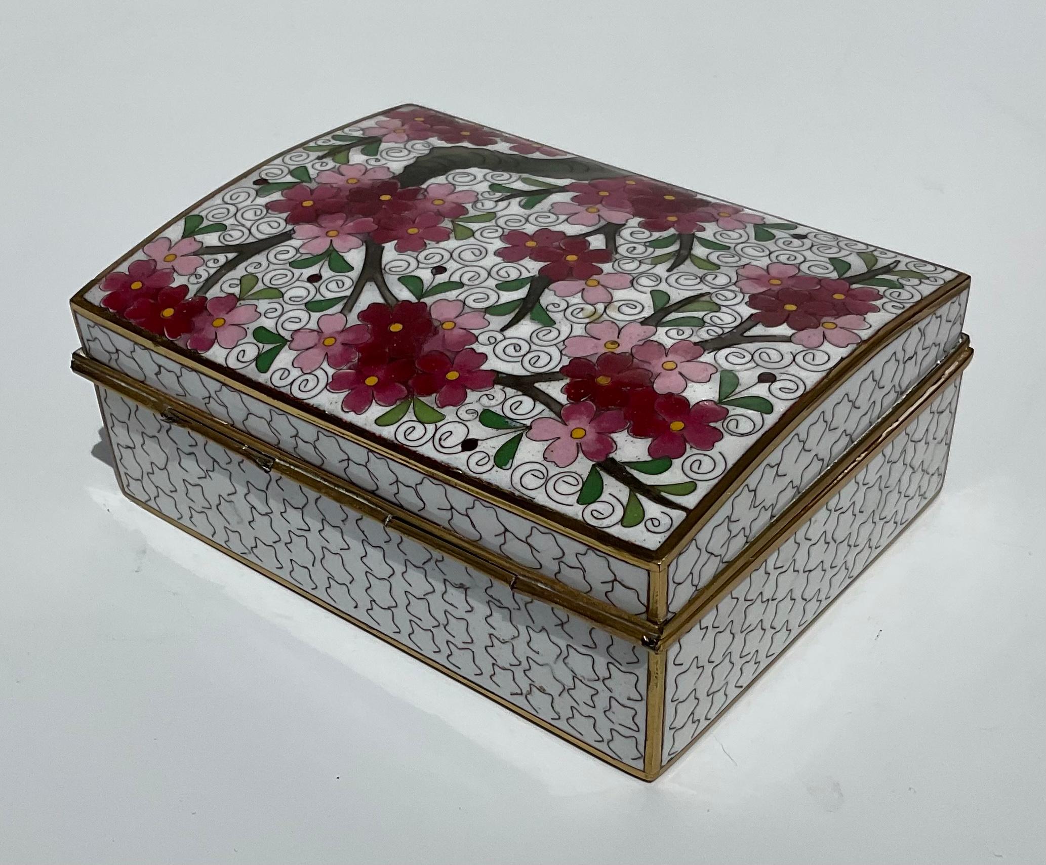 Enamel Ando Signed Japanese Flowering Tree Box Cloisonne with Amazing Design For Sale