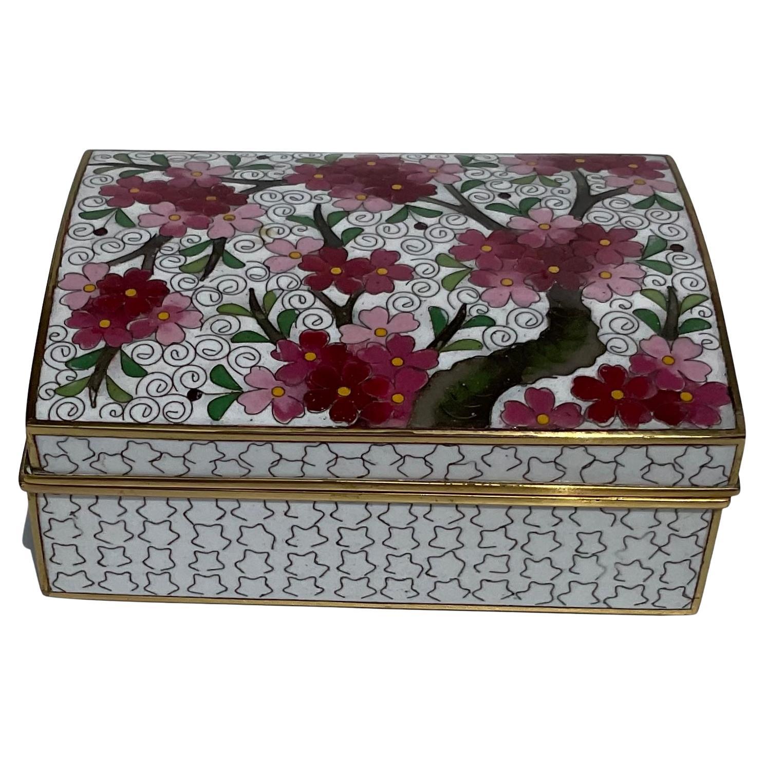 Ando Signed Japanese Flowering Tree Box Cloisonne with Amazing Design For Sale