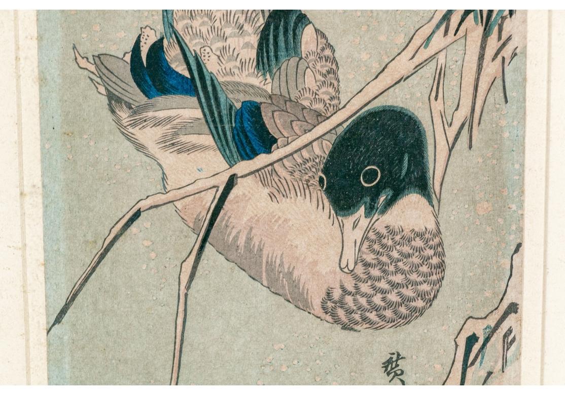 Mallard-Entenkäfig mit japanischem Holzschnitt von Ando Utagawa Hiroshige im Angebot 5