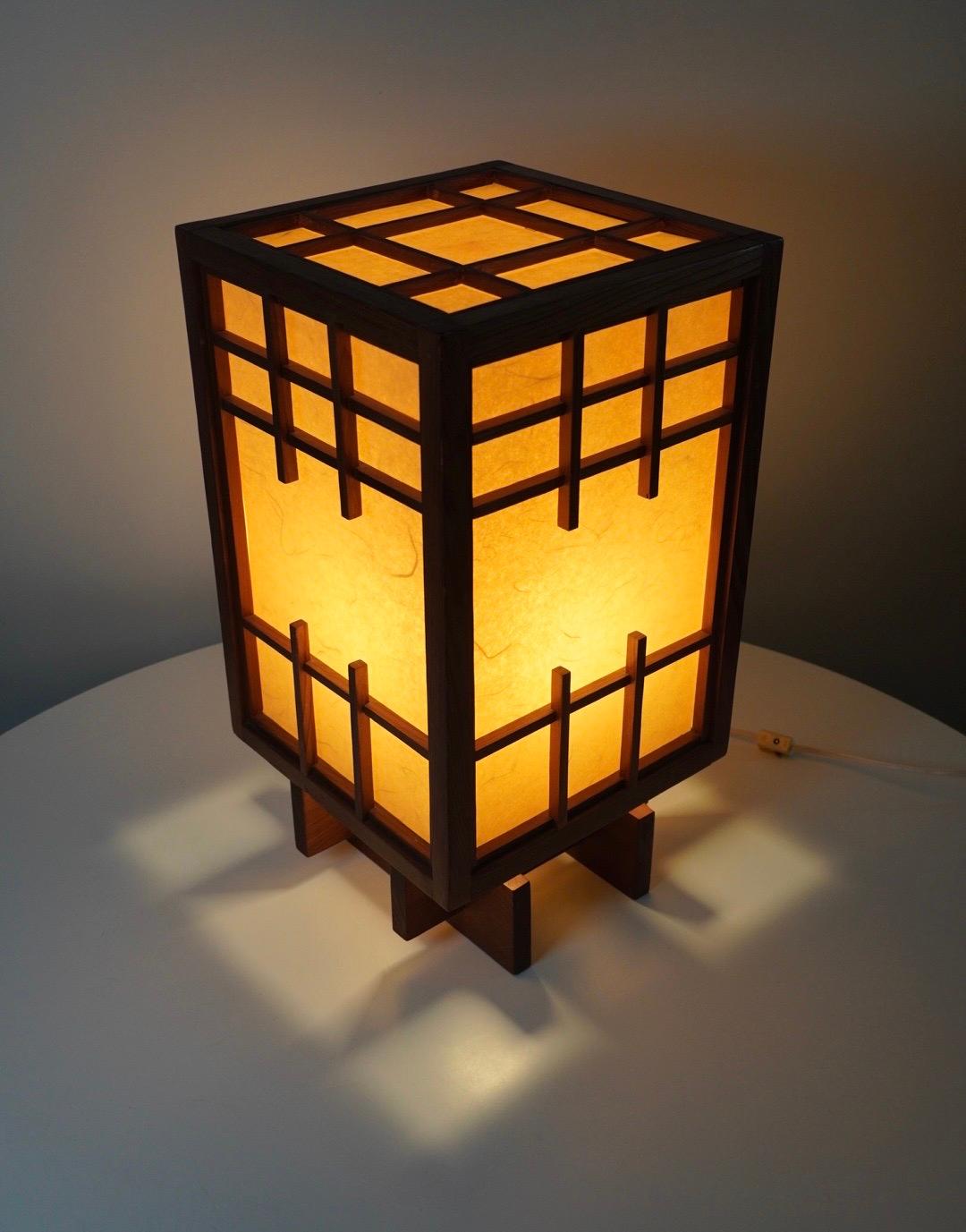 Late 20th Century Andon Style Table Lamp in Redwood / California Studio Crafted