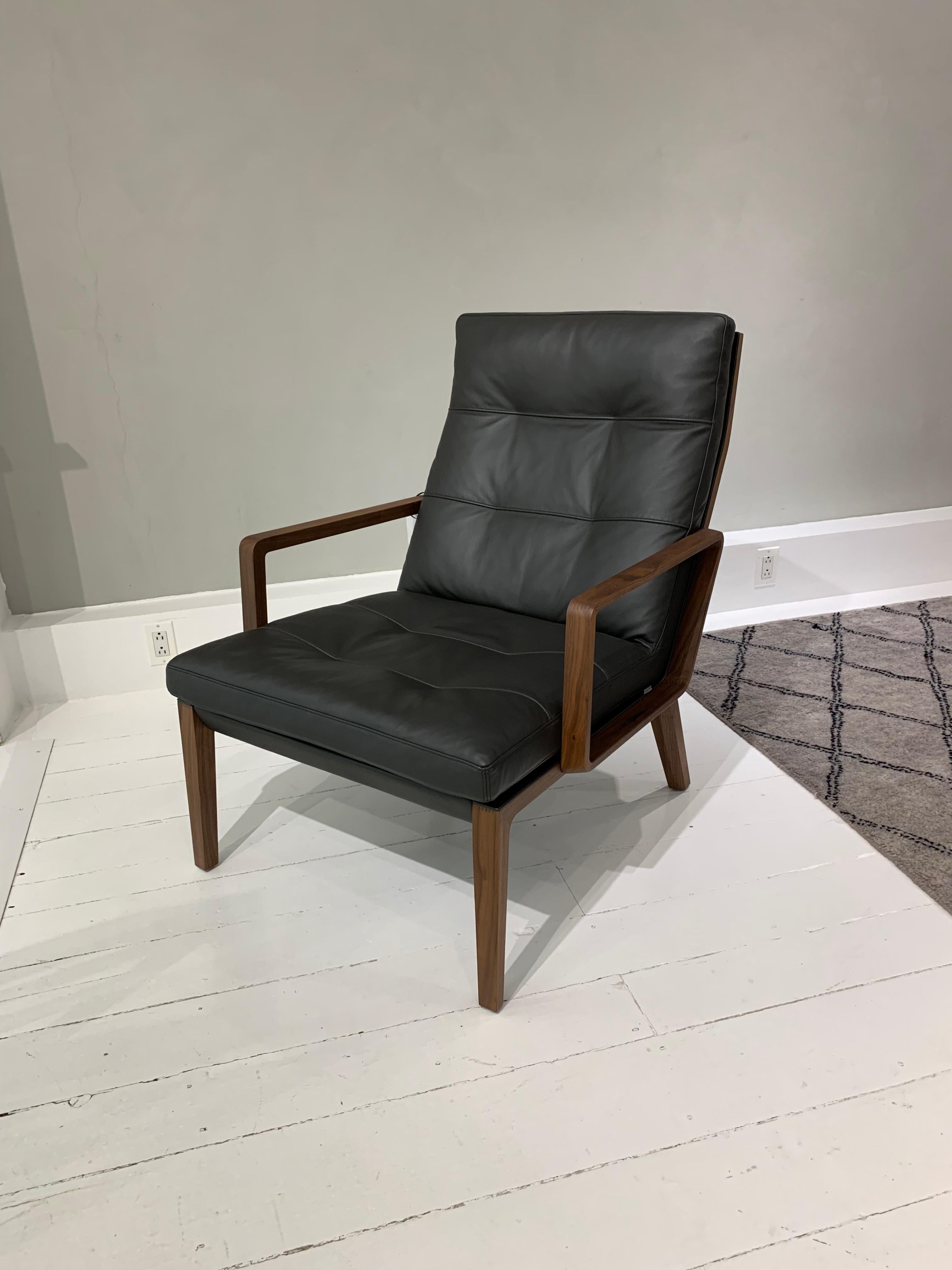 Andoo Lounge Chair in Black Leather and Walnut by EOOS and Walter K For