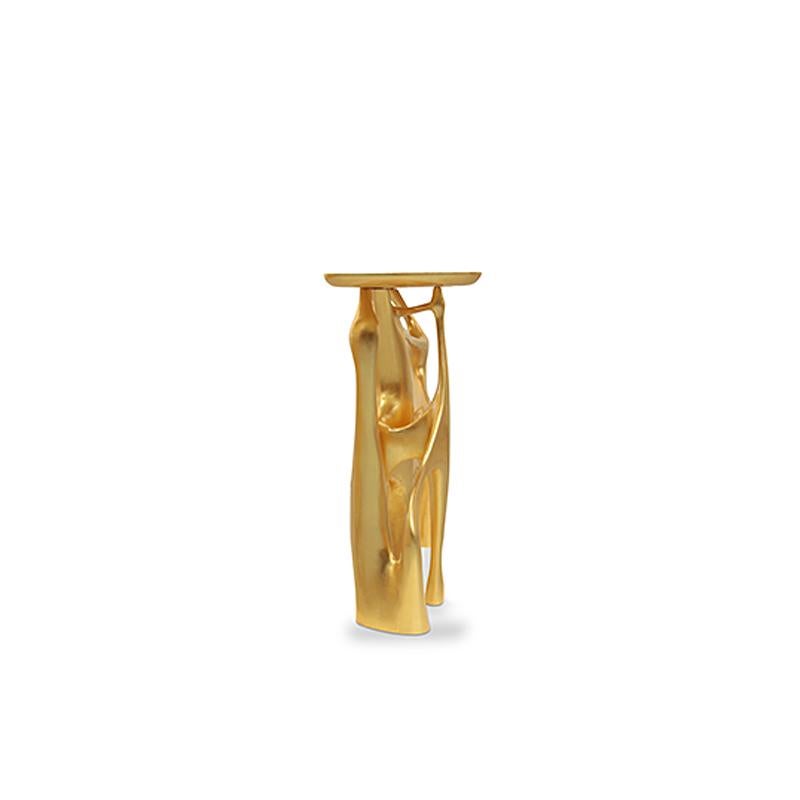 Fait main Table console Andore en finition dorée avec plateau en noyer en vente