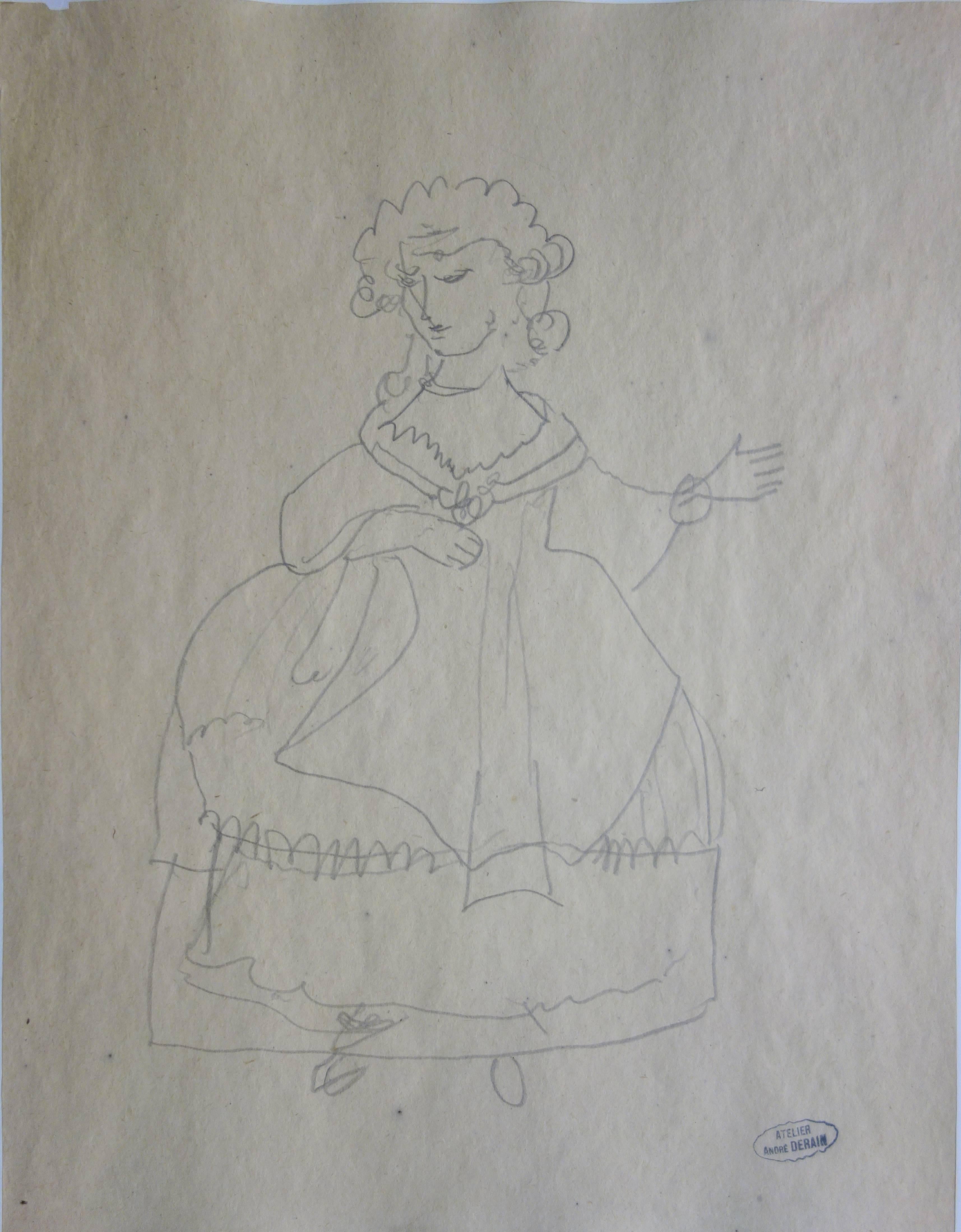 Opera singer - Original signed drawing  - Art by André Derain