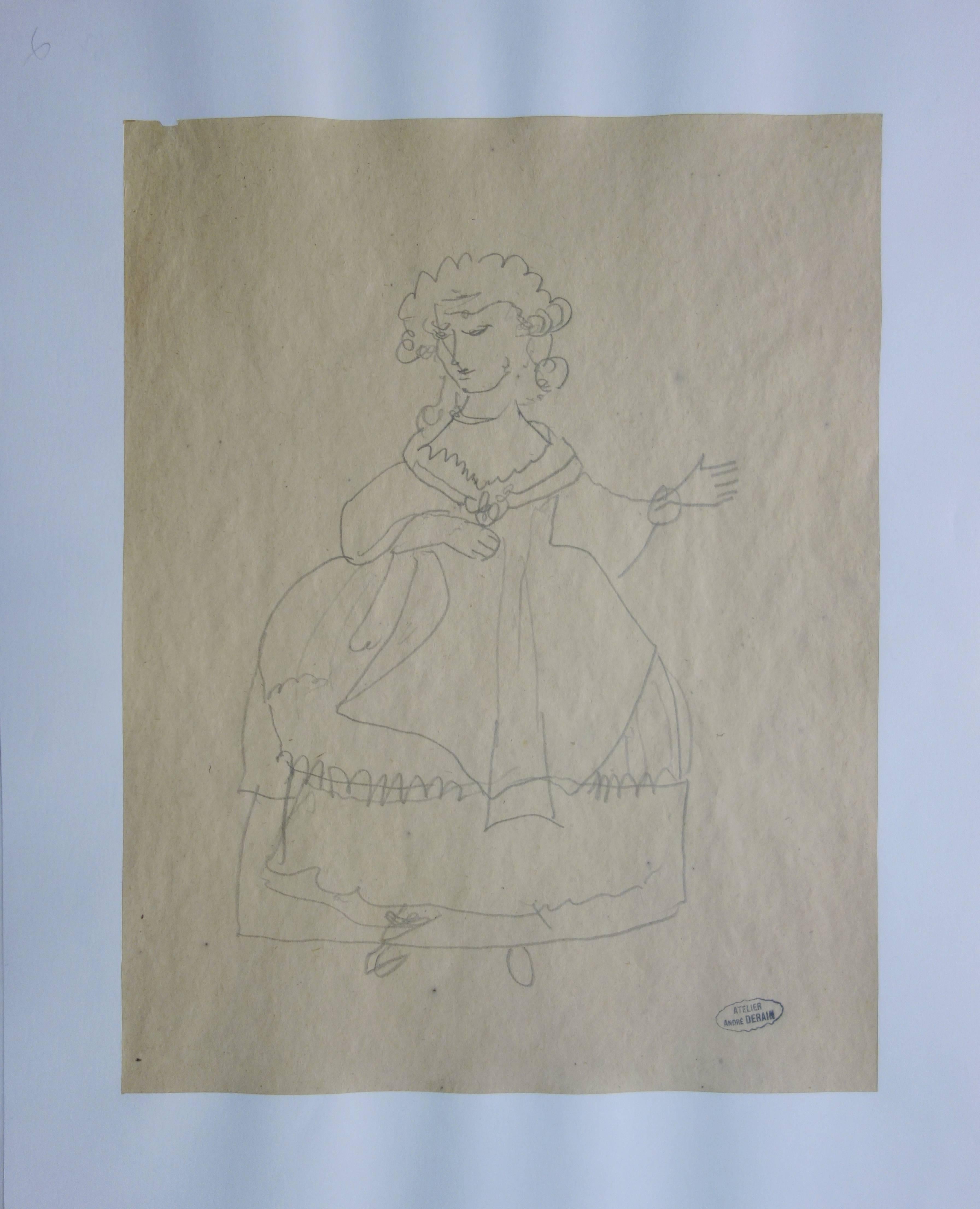 André Derain Figurative Art - Opera singer - Original signed drawing 