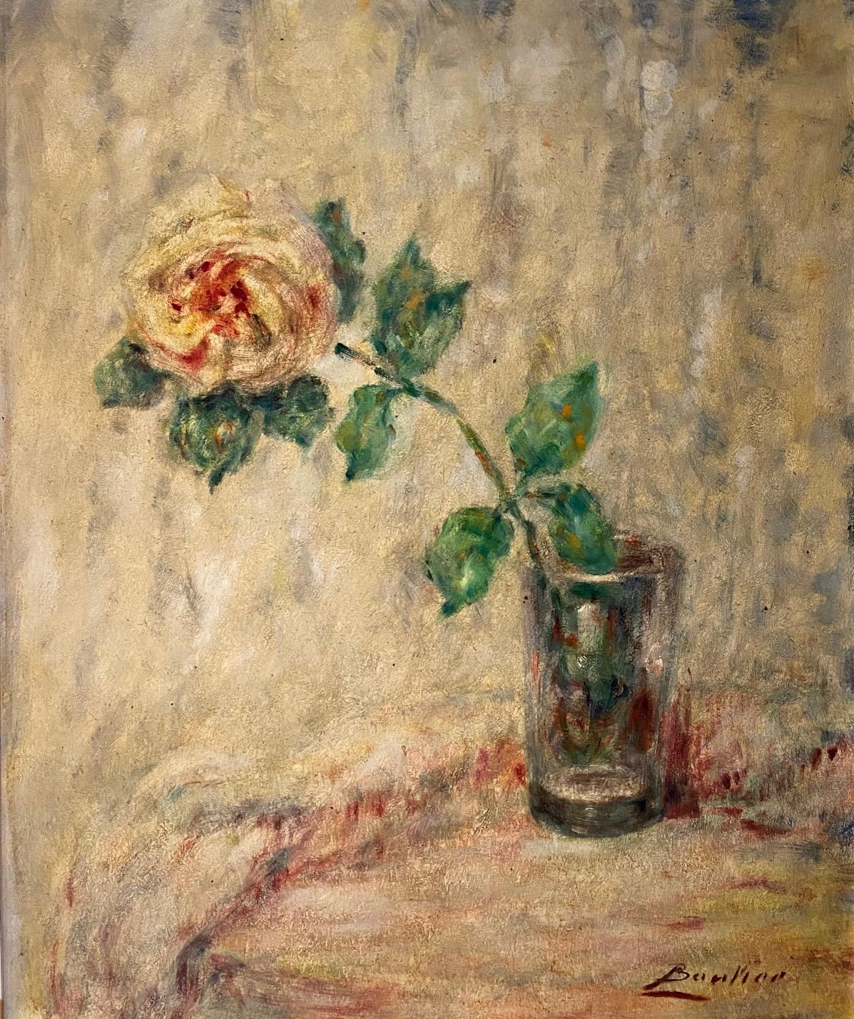 Eine Rose von André Barlier - Öl auf Karton 38x46 cm im Angebot 1
