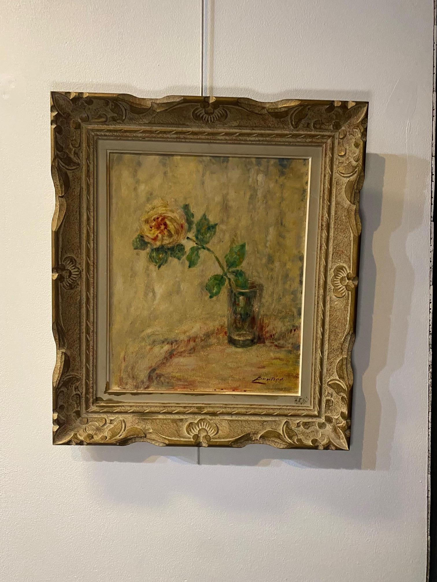 Una rosa de André Barlier - Óleo sobre cartón 38x46 cm en venta 2