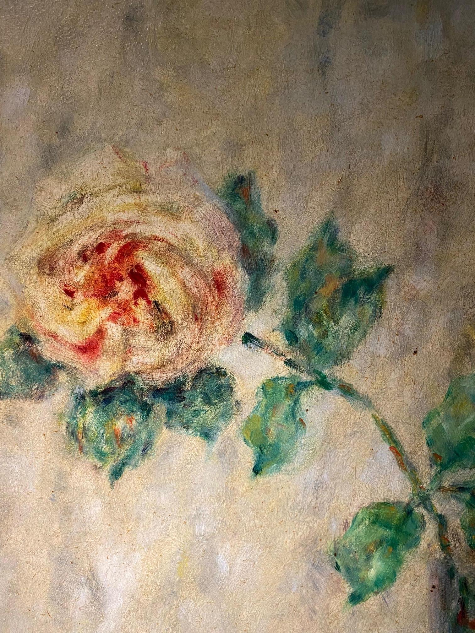 One rose by André Barlier - Oil on cardboard 38x46 cm For Sale 2
