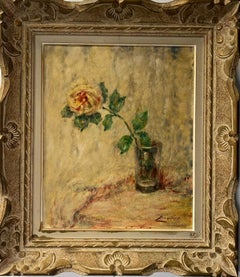 Eine Rose von André Barlier - Öl auf Karton 38x46 cm