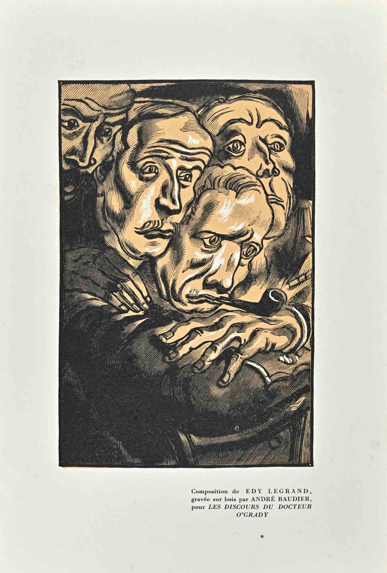 André Baudier Figurative Print – The Misery - Original Holzschnitt von Andr Baudier - 1930er Jahre