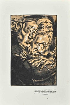 La miseria - Stampa xilografica originale di André Baudier - Anni '30