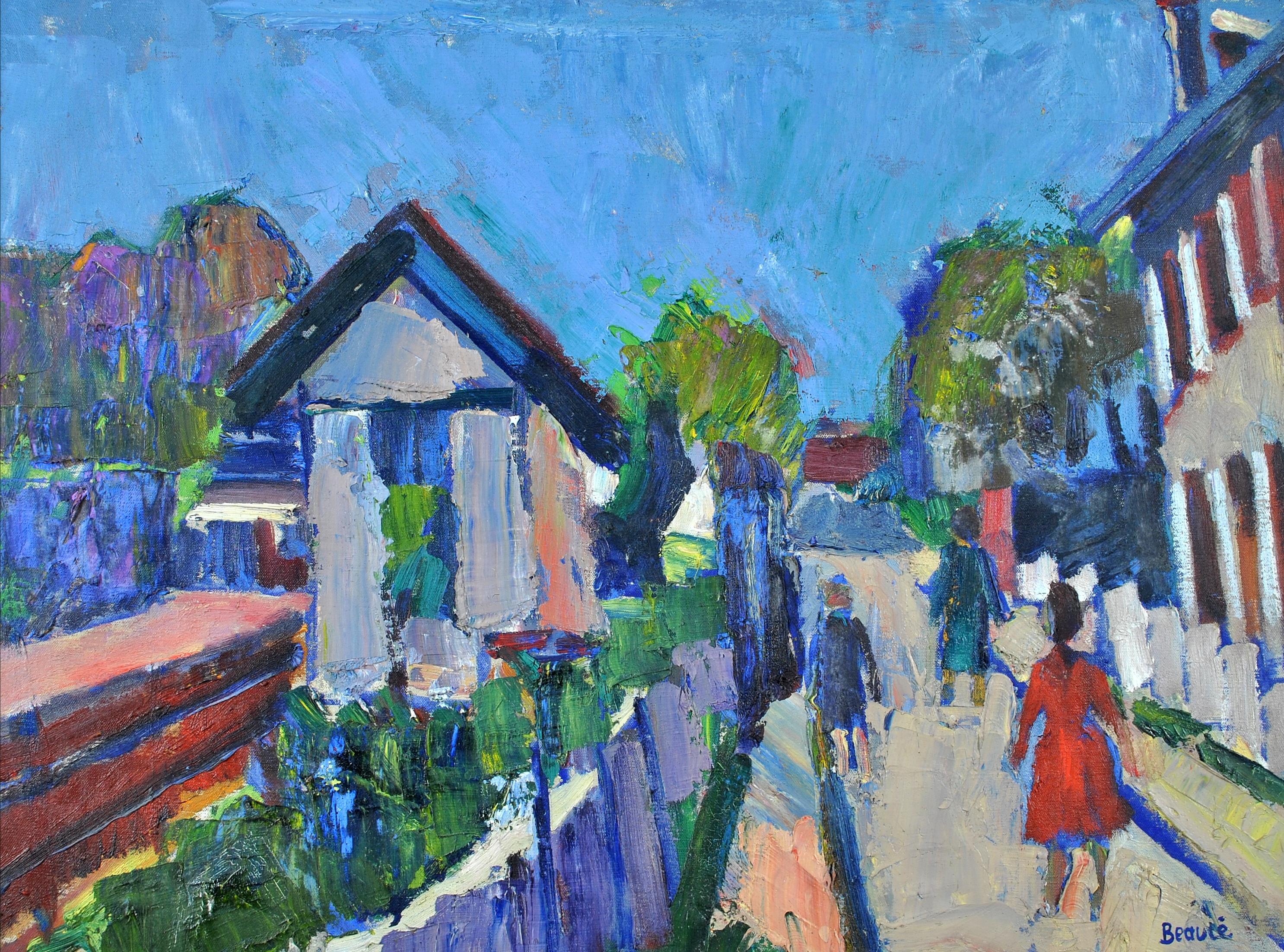 Promenade de l'après-midi - Peinture de paysage expressionniste français du milieu du siècle 1950 - Painting de André Beaucé