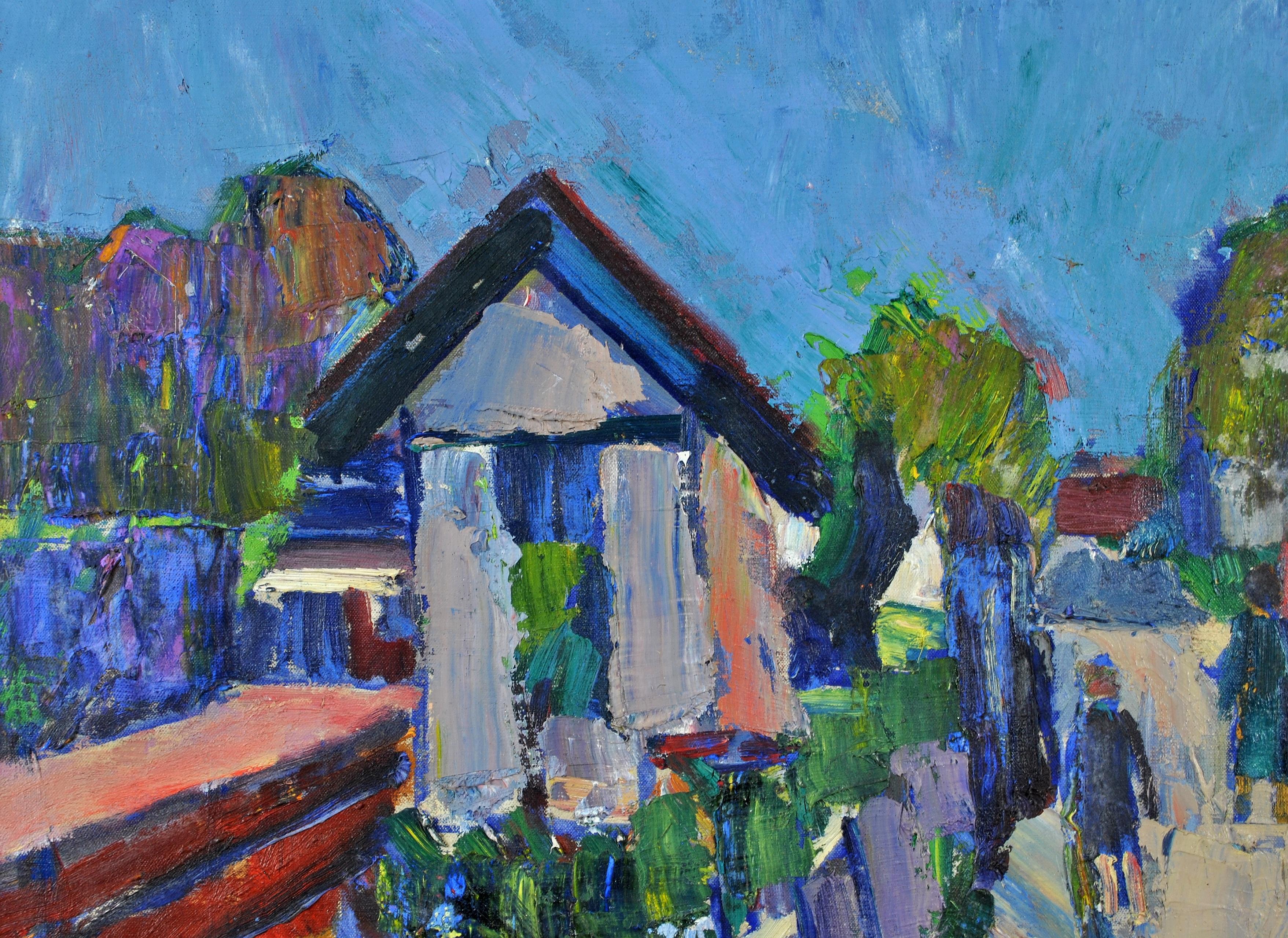 Promenade de l'après-midi - Peinture de paysage expressionniste français du milieu du siècle 1950 - Bleu Landscape Painting par André Beaucé
