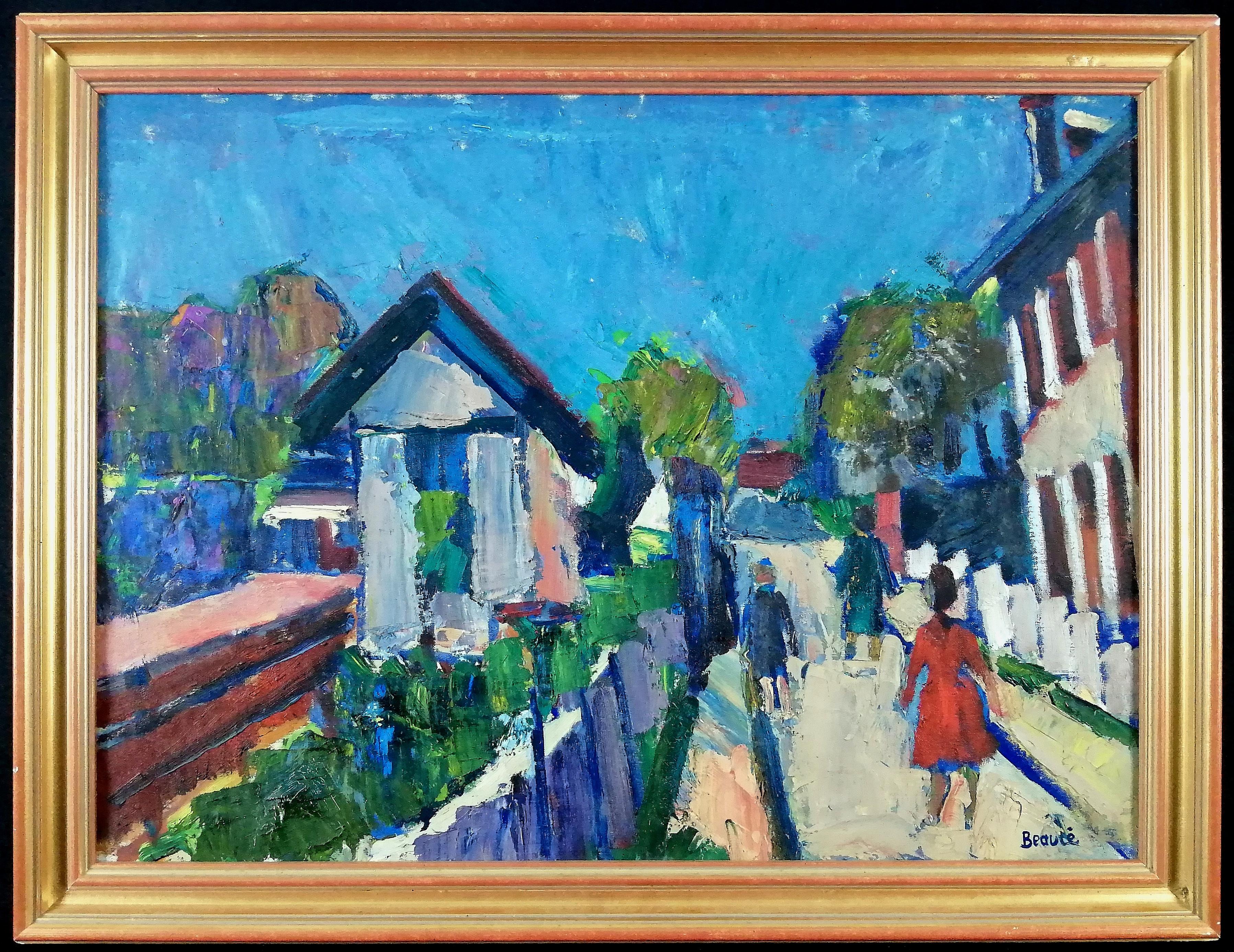 A beautiful large 1950's French expressionist oil on canvas depicting locals taking an afternoon stroll, by Paris painter André Beaucé. Excellent quality work in very good condition. Signed lower right.

Artist: André Beaucé (French,