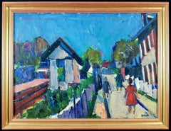 Promenade de l'après-midi - Peinture de paysage expressionniste français du milieu du siècle 1950