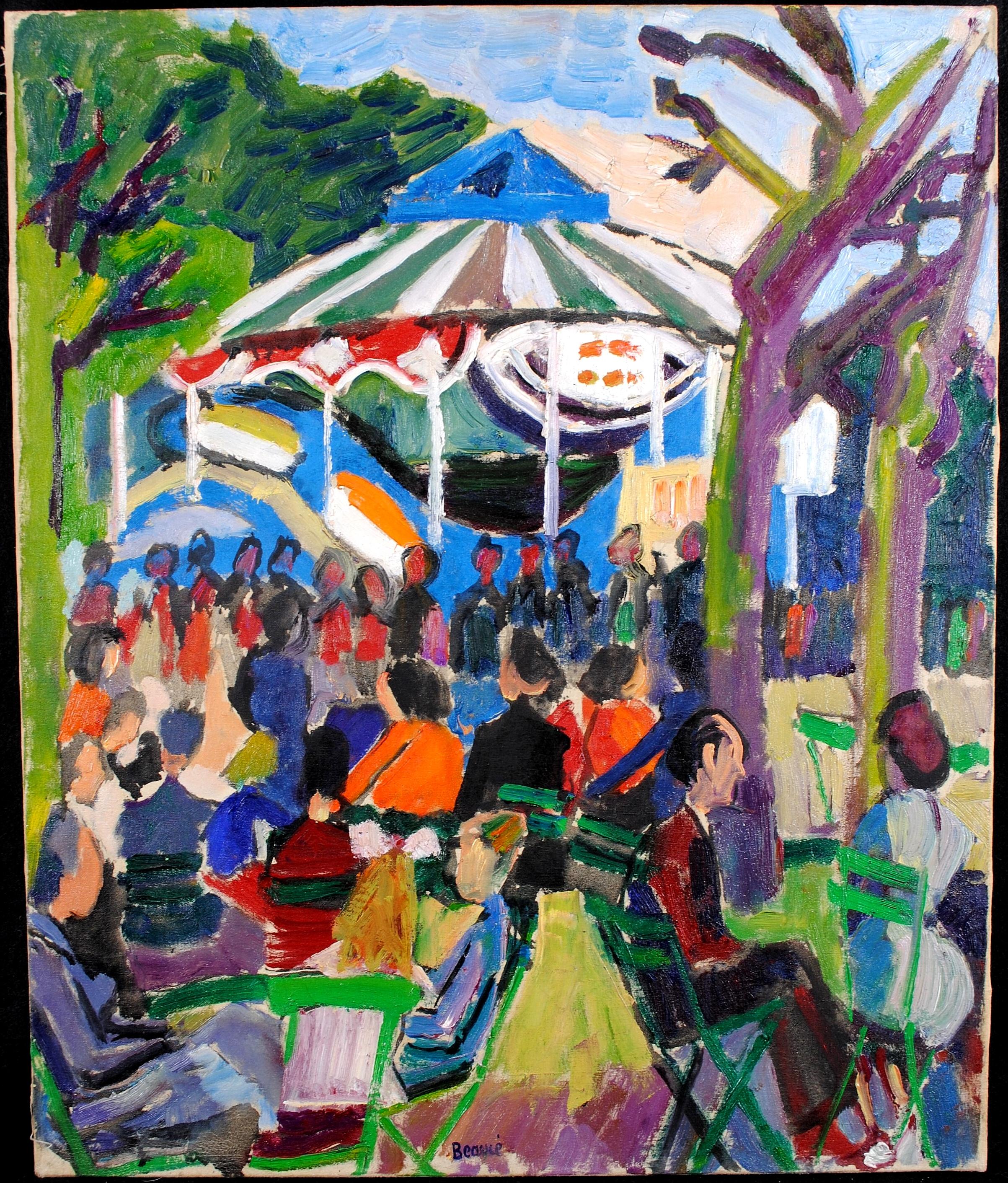 André Beaucé Landscape Painting – Funfair - 1950er Jahre Französisch Expressionist Mid Century Öl auf Leinwand Gemälde