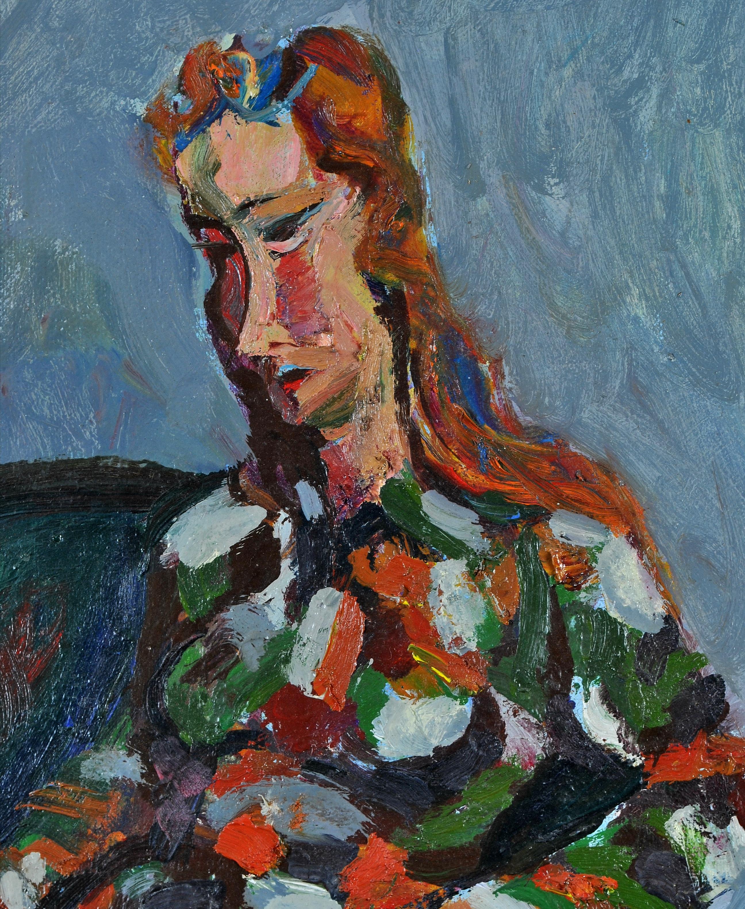 Portrait of a Lady - 1950's French Expressionist Mid Century Oil Canvas Painting 1