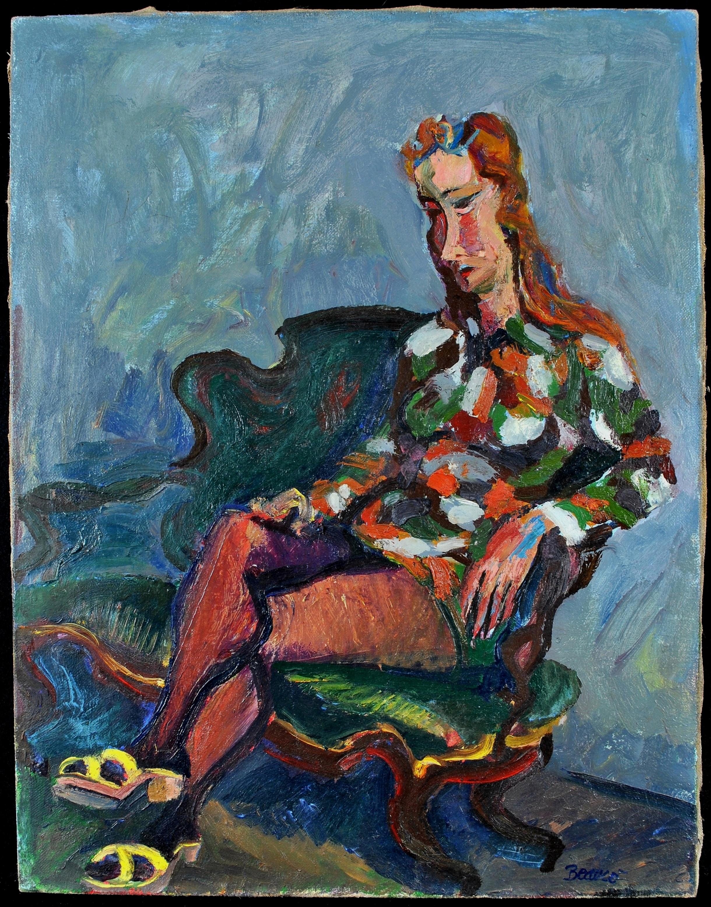 Portrait of a Lady - 1950's French Expressionist Mid Century Oil Canvas Painting 6