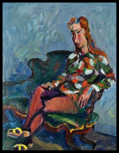 Portrait of a Lady - 1950's French Expressionist Mid Century Oil Canvas Painting