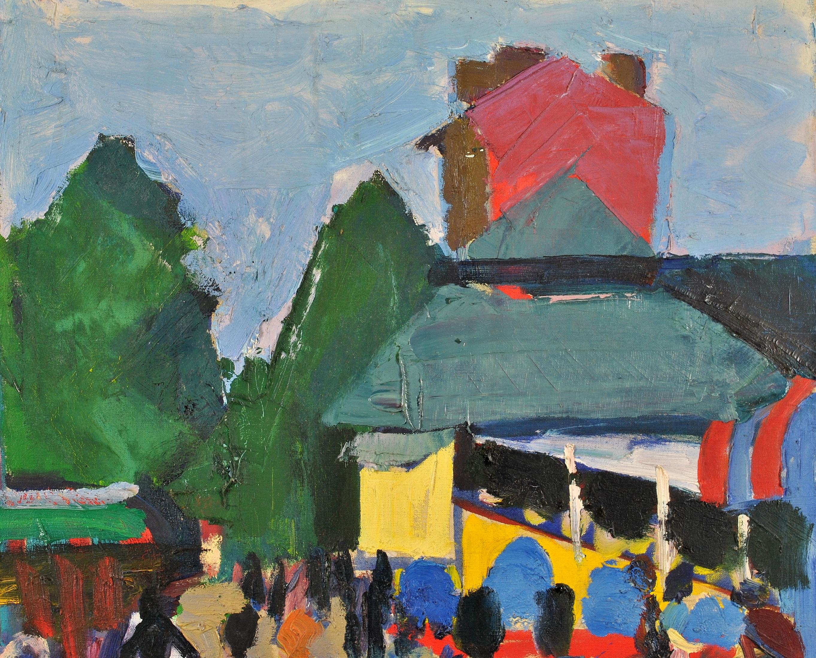 The Fairground - Peinture à l'huile expressionniste française du milieu du siècle dernier sur toile, années 1950 - Noir Landscape Painting par André Beaucé