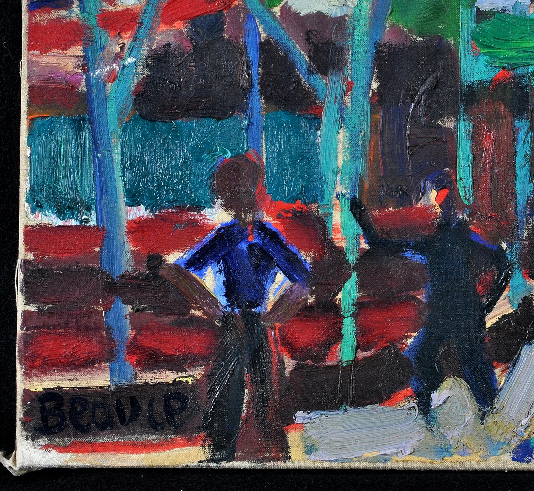 The Fairground – Französisches expressionistisches Ölgemälde aus der Mitte des Jahrhunderts, 1950er Jahre im Angebot 2