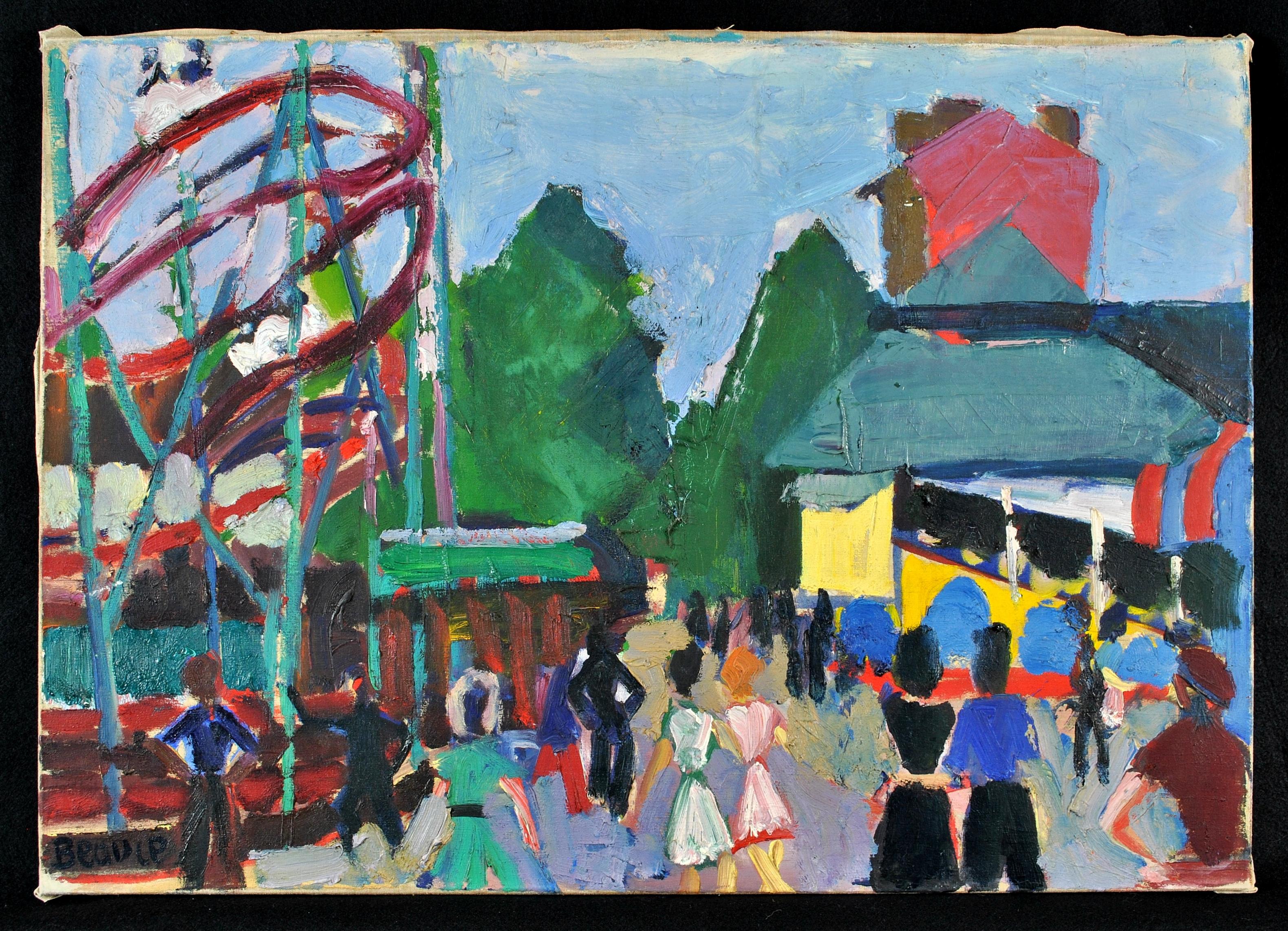 The Fairground - Peinture à l'huile expressionniste française du milieu du siècle dernier sur toile, années 1950 - Painting de André Beaucé