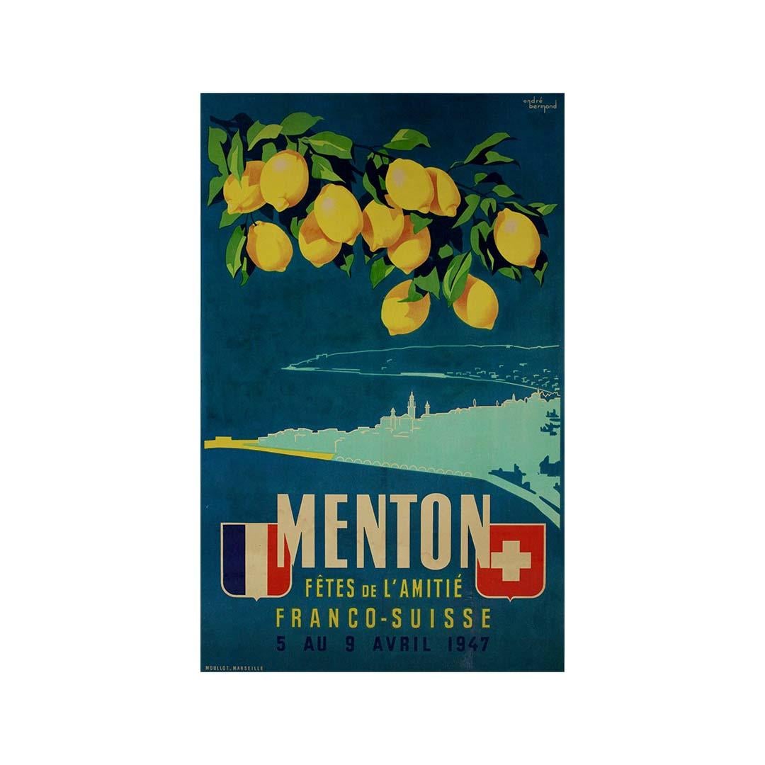 1947 original poster designed for the Fêtes de l'Amitié Franco-Suisse in Menton For Sale 2