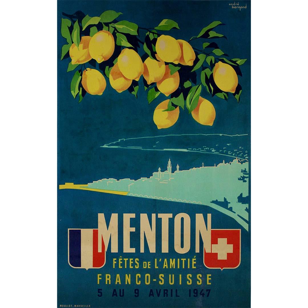 1947 original poster designed for the Fêtes de l'Amitié Franco-Suisse in Menton - Print by André Bermond