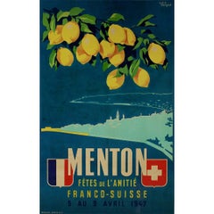 1947 original poster designed for the Fêtes de l'Amitié Franco-Suisse in Menton