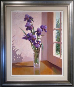 Large Canadian 20thC Oil Painting Still Life Of Irises Flowers - French Painter