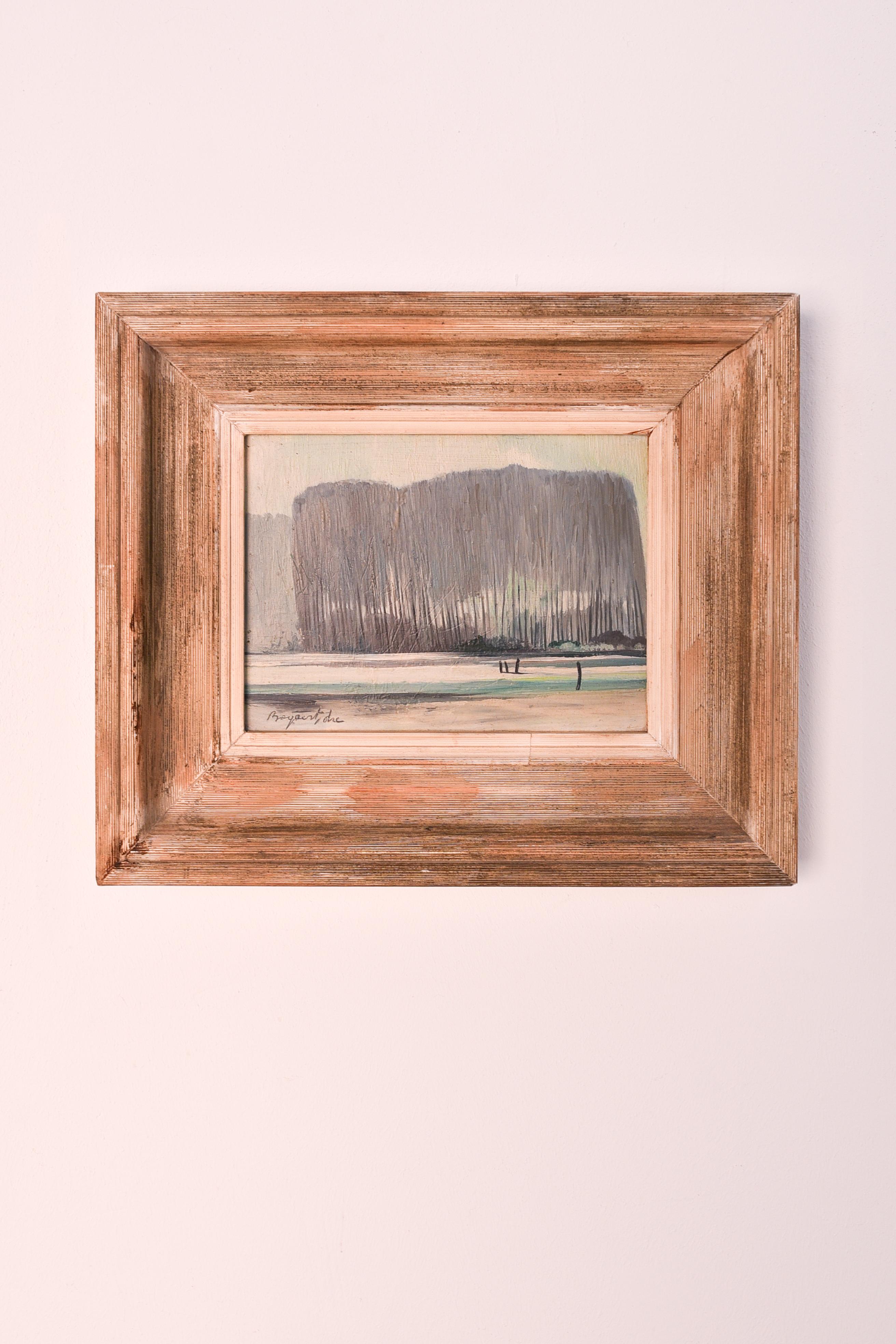 Mid 20th century oil on board painting of a forest landscape, by André Bogaert For Sale 1