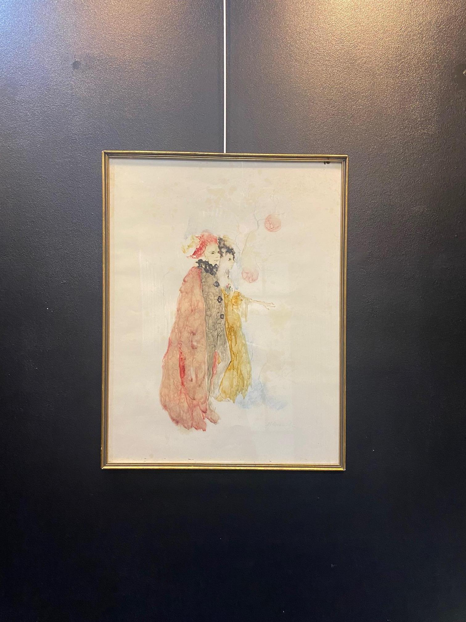Les Pierrots di André Braunecker - Olio su carta 50x65 cm in vendita 3