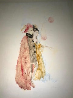 Les Pierrots par André Braunecker - Huile sur papier 50x65 cm