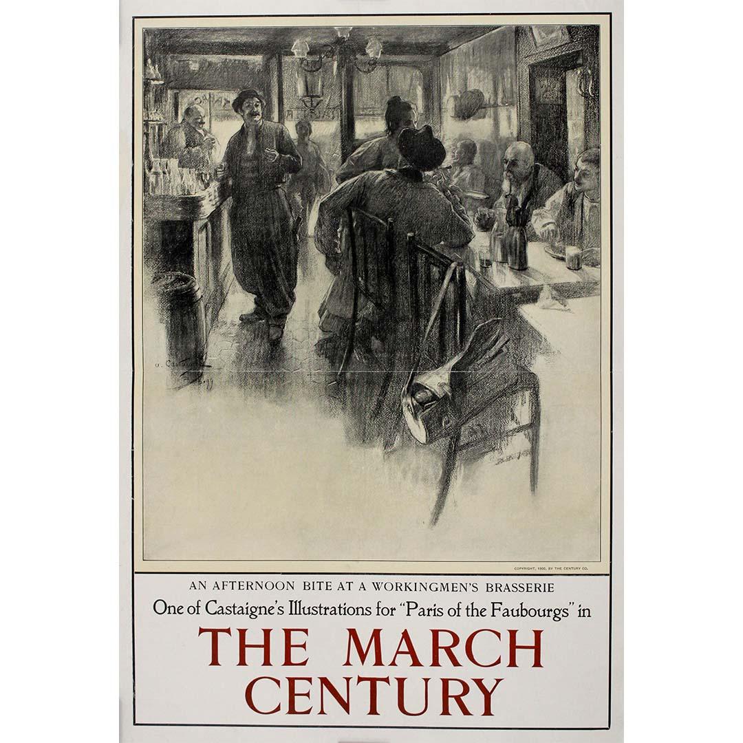 This refined 1900 poster by André Castaigne promotes The Century Magazine, highlighting one of his illustrations for Paris of the Faubourgs. Unlike many posters of the era that rely on bold color and theatrical flair, this work stands out for its