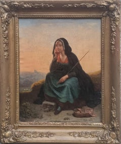 French romantic painting CHOLET Aquitaine Young girl Countryside Milkmaid 19th