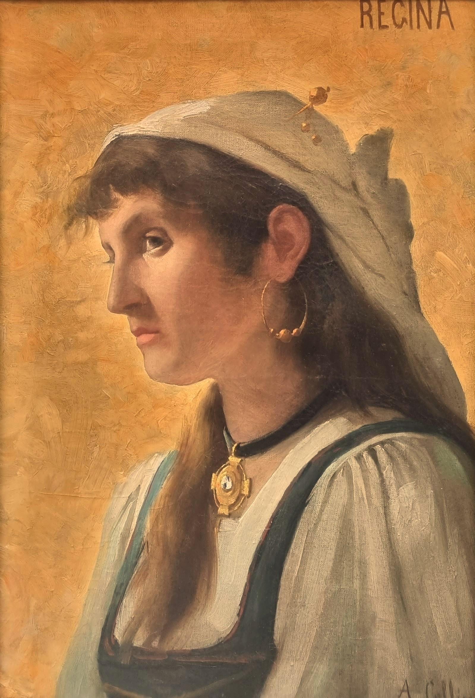 Gemälde Porträt junger italienischer Schmuck belgischer akademischer Maler COLLIN 19. – Painting von André COLLIN