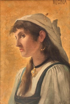 Painting Portrait Young Italian Jewelry Belgian Academic Painter COLLIN 19th