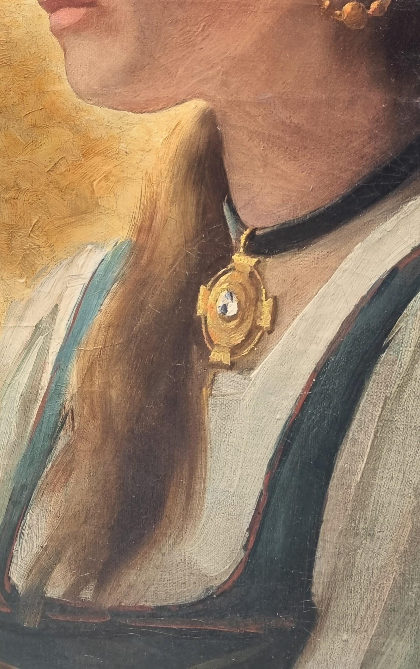 Gemälde Porträt junger italienischer Schmuck belgischer akademischer Maler COLLIN 19. (Braun), Portrait Painting, von André COLLIN