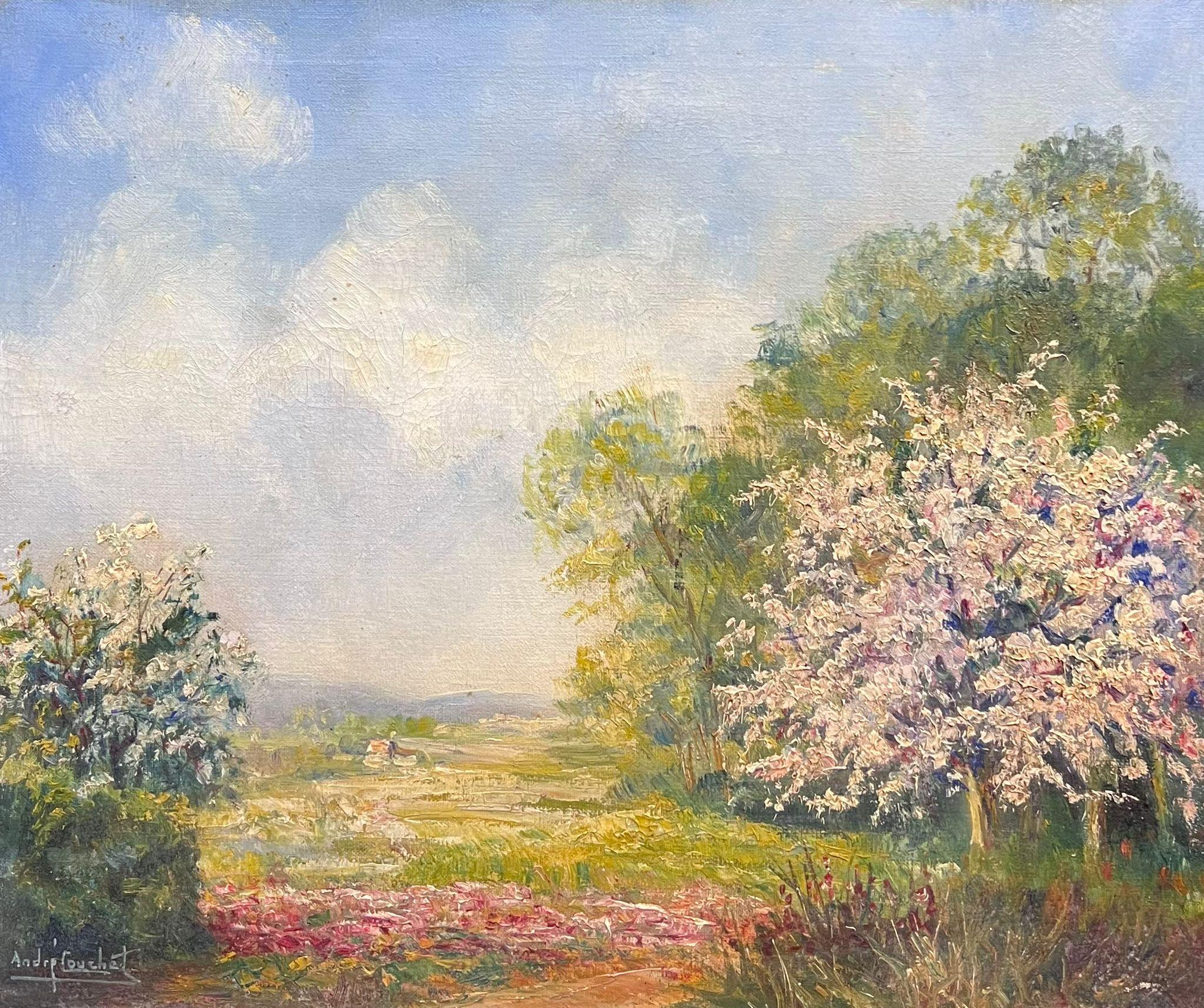 Spring Blossoms in a Countryside Landscape Painting French Impressionist Oil For Sale 1