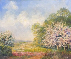 Spring Blossoms in a Countryside Landscape Painting French Impressionist Oil