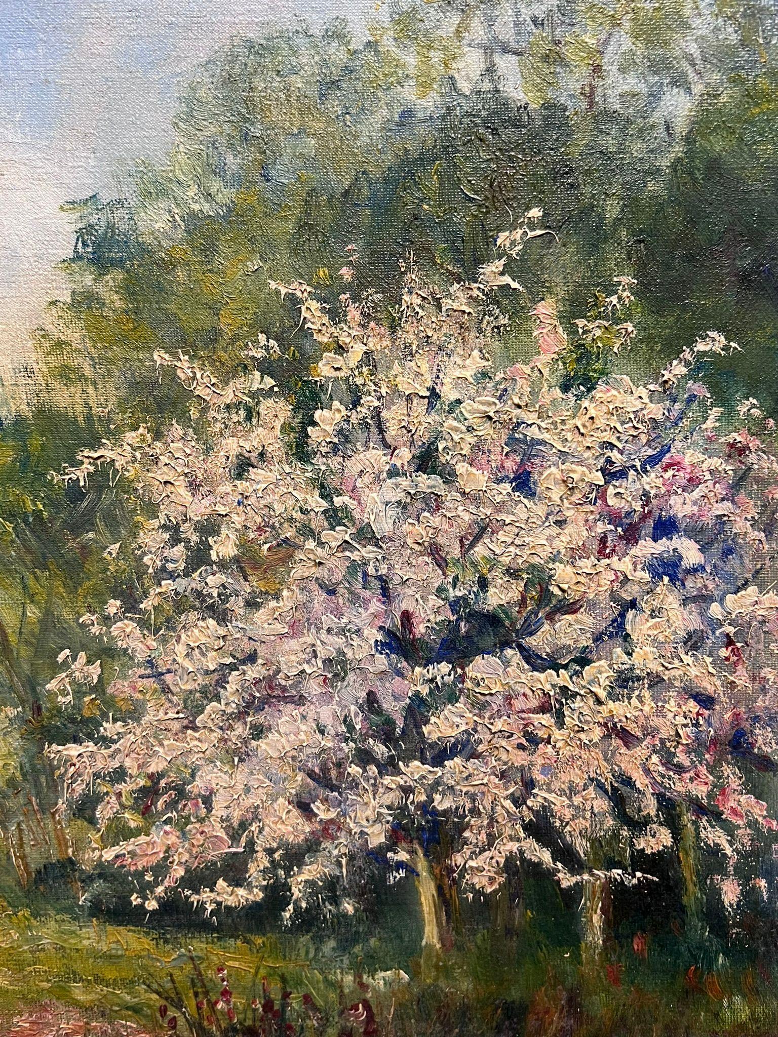 Spring Blossoms in a Countryside Landscape Painting French Impressionist Oil For Sale 5