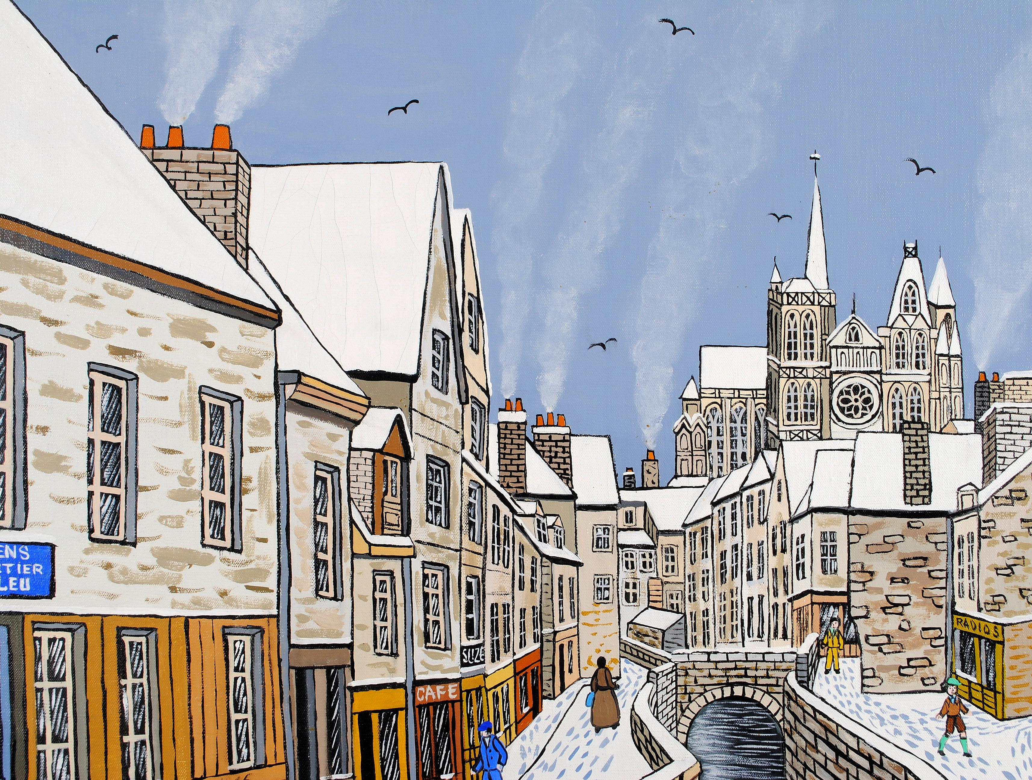 Amiens -  St. Leu French Naïf River City Winter Landscape France Oil Painting For Sale 3