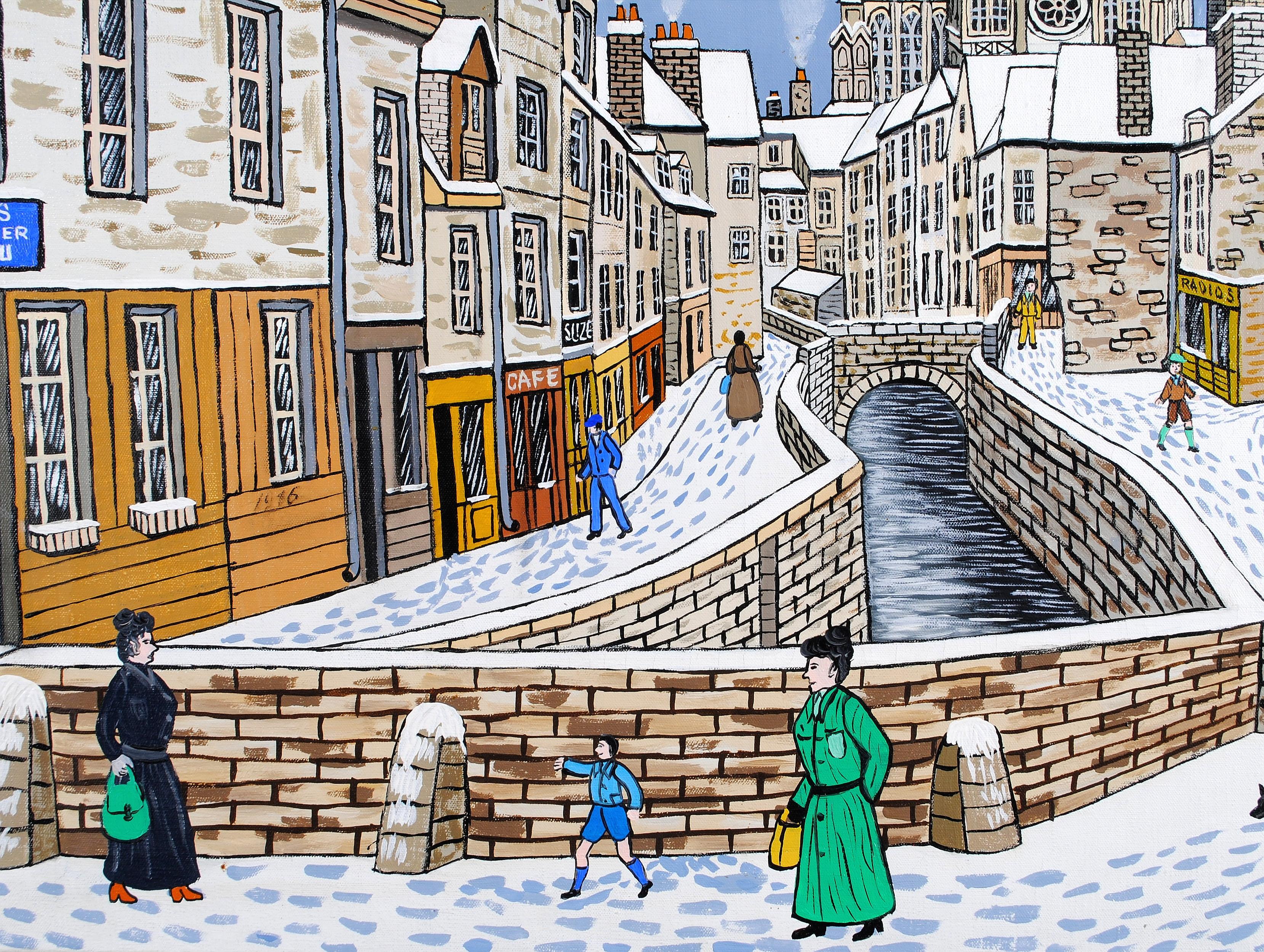 Amiens -  St. Leu French Naïf River City Winter Landscape France Oil Painting For Sale 5